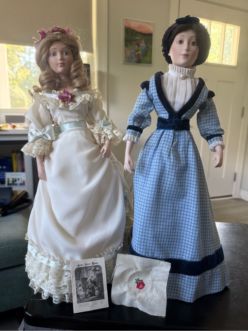 Franklin Mint 1984 Little Women Porcelain Dolls Amy 17” & Meg 15” w accessories